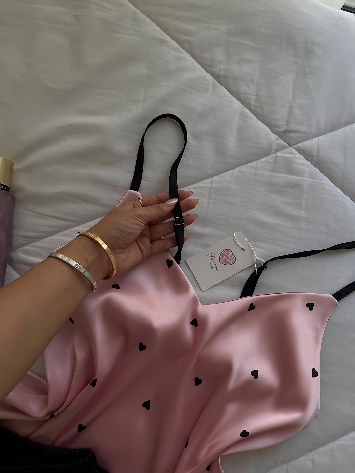 Midnight Satin Hearts Set