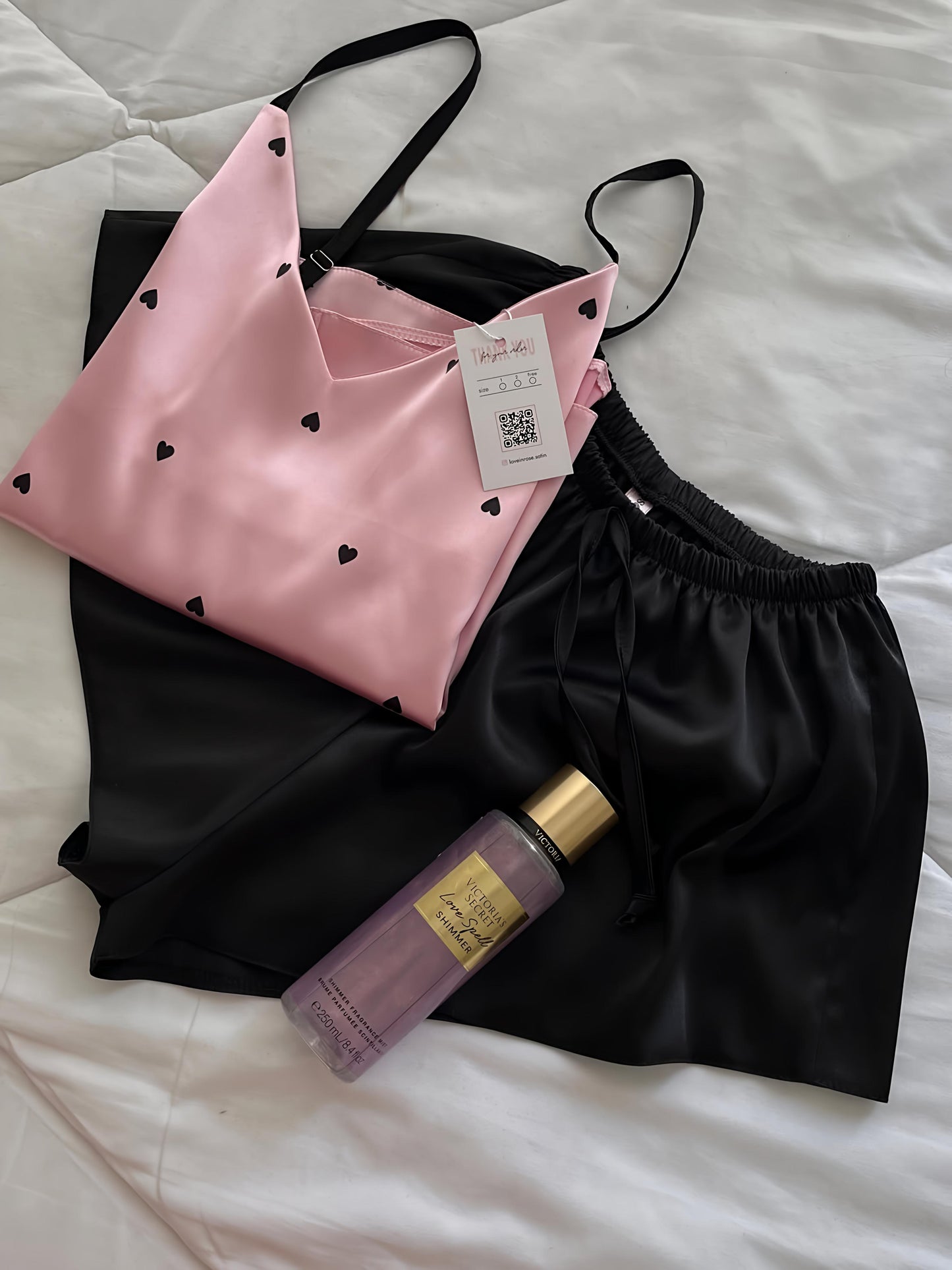 Midnight Satin Hearts Set